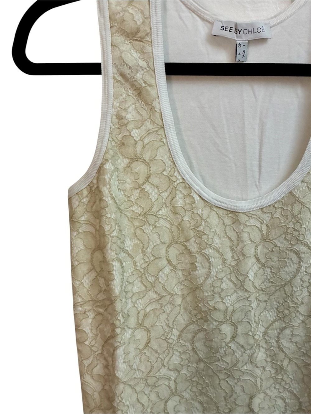 See By Chloe Floral Lace Overlay Tank Top Cream Beige Ivory Size 4 - Picture 7 of 12